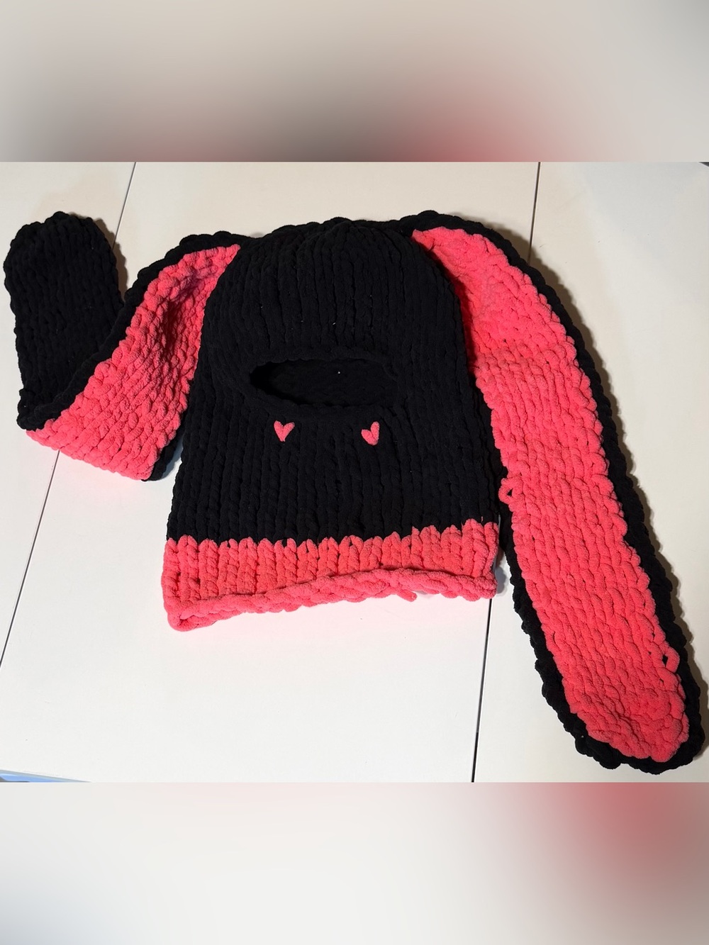 Hand-Knitted Balaclava-Style Beanie with Long Bunny Ears~NWOT